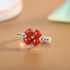Anillo de plata de ley s925 con diseño retro creativo de ágata roja del sur y trébol de cuatro hojas, anillo abierto combinable para mujer.