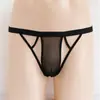Ropa interior sexy para hombre de malla sexy con bolsa en U y diseño cruzado hueco, tanga de malla transparente, calzoncillos, venta al por mayor