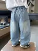 Calças Jeans Curvas Masculinas para Primavera e Outono Estilo Coreano Calças Casuais Soltas Estilosas para Crianças Calças Longas Masculinas para Exportação