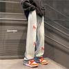 Pantalones vaqueros bordados de verano para hombre, diseño fino, estilo nicho, pierna ancha, rectos, de marca de moda, de calle.