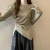 Ropa para mujer de talla grande: camiseta base adelgazante, que disimula la barriga, de un solo hombro, plisada asimétrica, con lentejuelas, con abertura, de manga larga para mujer