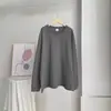 2024 Principios de Otoño Versátil Personalizado Sencillo Algodón Manga Larga Cinturón Camiseta Casual Holgado Moda Estilo Perezoso Superior Tendencia