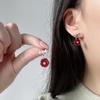 Pendientes Sencillos Versátiles Otoño e Invierno Rojo Vino Terciopelo Flor Perla Diseño de Nicho Pendientes de Sentido Avanzado Joyería para Orejas Mujer
