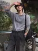 Camiseta Myq Estilo Old Money Cuello Redondo Manga Larga para Hombre Otoño Holgada Casual Camisa Base Estilo Coreano Ropa de Trabajo Ropa Estilo Old Money