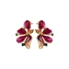 Pendientes de Estilo de Corte Vintage de la Edad Media con Pasador de Plata, Pendientes de Flor de Aceite que Caen con Diamantes, Pendientes Retro de Lujo Ligero de Alta Gama