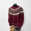 Suéter Grueso Estilo Fair Isle para Hombre, Otoño e Invierno, Estilo Retro Americano Relajado, Atuendo con Ambiente Navideño, Tejido para Parejas
