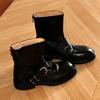 ¡Estilo de Chica Caliente del Oeste! Botas Retro de Un Botón para Mujer Otoño e Invierno 2025 Nuevas Botas Cortas de Motocicleta con Punta Redonda y Suela Gruesa