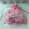 Bolsa de Gasa con Estampado Caliente de Rosa 9*12CM Bolsa para Joyería Bolsa de Regalo para Joyería Bolsa para Dulces Bolsa de Gasa para Carga Venta al por Mayor