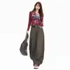 Pantalones anchos de pierna recta con corte curvo, estilo americano retro de principios de otoño, pantalones vaqueros casuales de trabajo largos hasta el suelo para mujer, Yichun