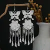 Pendientes Miao Étnicos de Borla Larga Estilo Nuevo, Pendientes Exagerados de Declaración de Moda Estilo Étnico de Plata Miao de Lujo Ligero