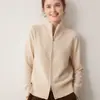 Casaco Cardigan de Tricô Feminino Solto 100% Caxemira com Gola Alta e Zíper Outono Inverno Novo Estilo Preguiçoso Suéter de Tricô