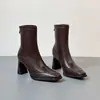 Botas finas de bico quadrado estilo retrô 2026, novas botinhas de salto alto da moda coreana para mulheres, botinhas emagrecedoras de salto grosso