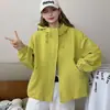 Chaqueta con capucha casual holgada estilo coreano A1302 para mujer, chaqueta superior versátil con cremallera para primavera y otoño con un look elegante