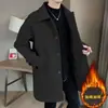 Casaco Trench Coat Espesso de Comprimento Médio para Homens 2026, Casaco de Lã de Botão Único Outono e Inverno, Peça de Exterior de Lã Solta, Moderno