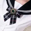 Estilo College Britânico Retro Xadrez Gravata Borboleta Unissex Strass Decorado Colarinho de Camisa JK Acessório