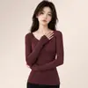 Ropa interior fina sin costuras invisible de otoño e invierno para mujer, versátil, cálida, ajustada, con copas, top de manga larga para llevar debajo