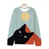 Camiseta de Manga Larga con Estampado de Elefante en Línea Minimalista, Top Redondo de Manga Larga Artístico y Creativo para Mujer