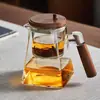 La Tetera Xiang de Cristal de Borosilicato Cuadrada de Fresno es una Tetera Elegante, Conveniente y de Aspecto Atractivo con Asa de Nogal para Separar el Té y el Agua