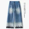 Jeans de Algodón Tencel Bordados para Mujer, Nuevo Diseño Delgado de Verano 2026 con Pedrería, Pantalones de Pierna Recta