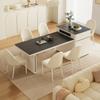 Mesa de Isla Simple Mesa de Té Tetera Mesa de Comedor Integrada Almacenamiento Retráctil Muebles de Sala de Estar Mesa de Comedor de Placa de Roca Mesa de Té y Silla