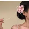 Ritmo DoceClima de primavera e verão, presilha de cabelo floral com fita de laço e presilha bico de pato lateral, doce acessório de cabelo para mulheres
