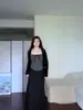 Moda Plus Size para Mulheres Curvilíneas: deslumbrante conjunto estilo coreano com regata listrada, cardigã e saia de cintura alta, novo conjunto outono/inverno 2026