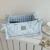 Cesta de Almacenamiento Acolchada con Rayas Azules Originales Organizador de Escritorio para Cosas Pequeñas Caja de Almacenamiento para Cosméticos, Bocadillos, Artículos Varios
