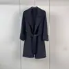 Casaco de Lã Dupla Face Outono/Inverno 2026 para Mulheres, Robe Clássico de Tweed de Comprimento Médio com Amarração, Roupa Externa Grossa de Caxemira, Cor Sólida