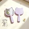 Espejo de mano de color sólido macaron con cara de gato, mango simple mate de gato pequeño, espejo de maquillaje, espejo mini portátil lindo