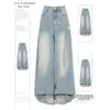 Pantalones vaqueros de moda en azul claro bordados con estrellas para mujer, nueva moda otoño 2026, pantalones de pierna ancha hasta el suelo