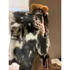 Suéter Pulôver de Gola Redonda Macio e Fofo Estilo Coreano Outono e Inverno para Mulheres, Estilo Preguiçoso, Camisa Base de Tricô Peluda Manchada