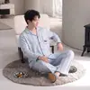 Pijama de algodão com mangas compridas e calças compridas para homens, conjunto de duas peças de cardigã de outono, roupa de casa masculina transfronteiriça para live-streaming