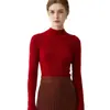 Suéter de cachemira transfronterizo para mujer con cuello semi-alto, corte ajustado, camiseta base de punto suave y acogedora, suéter liso para otoño e invierno 2026