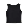 Regata Feminina 2023 Verão Nova Curta Cropped Sem Mangas Camiseta com Recorte no Peito Versátil Base Colete