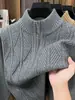 Suéter Masculino de Malha Grossa 2026 Outono/Inverno Gola Meia-Alta Zíper Tricô Quente Camisa Base Masculina