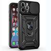 Adequado para Capa de Celular iPhone 17 Pro com Janela Deslizante, Apple 15 Armadura Suave Suporte para Carro 16 Capa Protetora com Anel X de Grau Militar