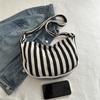 Bolso de mano artístico retro de estilo coreano, bolso de lona a rayas de estilo fresco, bolso de hombro informal de gran capacidad para mujer