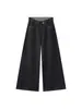 Loufu Otoño Nuevo Estilo Coreano Retro Moderno Cinturilla Puños Color Crudo Jeans Sueltos Pierna Ancha Pantalones para Mujer