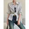 Camisa a Rayas con Cintura Fruncida Estilo Francés 2026 Nueva Moda Primavera y Otoño para Mujer Top Versátil de Nicho para el Trabajo