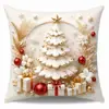 Juego de Fundas de Almohada Navideñas de Invierno con Motivos de Muñeco de Nieve, Reno, Papá Noel y Pueblo en Colores Cálidos para Cojines de Sofá
