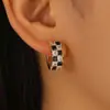 Moda Transfronteriza Dongdaemun Lujo Ligero Cuadrado Geométrico Circonita Blanca y Negra Tablero de Ajedrez Pendientes Lujo Ligero Versátil Mujer