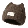 Nuevo Gorro Cálido de Lana Otoño e Invierno para Mujer, Gorro de Punto Lindo Estilo Coreano con Orejas de Gato, Color Macarrón Versátil que Reduce la Edad, Estilo Holgado