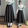 Saia Lápis de Lã Cinza Emagrecedora para Mulheres Estação Primavera e Outono Caimento High-End Linha A para Figuras em Pera Cobre os Quadris Comprimento Médio Saia Guarda-Chuva