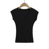 649-25 Primavera Novo Estilo Europeu e Americano Spice Girls Sexy Elástica Slim Decote V Manga Pequena Voadora Casual Vic Camiseta