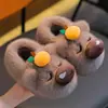 Pantuflas de algodón para niños de invierno con dibujos de capibara, cálidas y afelpadas, de suela gruesa, a juego para padres e hijos, peludas, zapatos de algodón con talón cerrado para niños y niñas