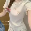 Camiseta de Manga Corta con Adorno de Encaje para Mujer 2025 Verano Nuevo Estilo con Lazo, Dulce y Adelgazante, Top Versátil para Figuras Pequeñas