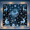 Decoraciones navideñas, pegatinas de vidrio de ciervos nevados de invierno, arreglo de escena para ventana de centro comercial, pegatinas electrostáticas de copo de nieve azul