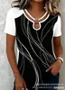 2026 Nuevo Modelo Transfronterizo Comercio Exterior Independiente Ropa Europea y Americana para Mujer con Patrón Creativo Cuello en V Anillo Manga Corta Top para Mujer