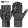 Novas luvas de tricô femininas para outono e inverno com cobertura flip, espessadas para aquecimento, adequadas para escrever e uso ao ar livre, luvas sem dedos para proteção contra o frio