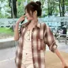 Chamarra Camisa Cuadros Algodón Puro Francés 2025 para Mujer Principios de Otoño Camisa de Gama Alta Top Delgado de Manga Larga Rayas